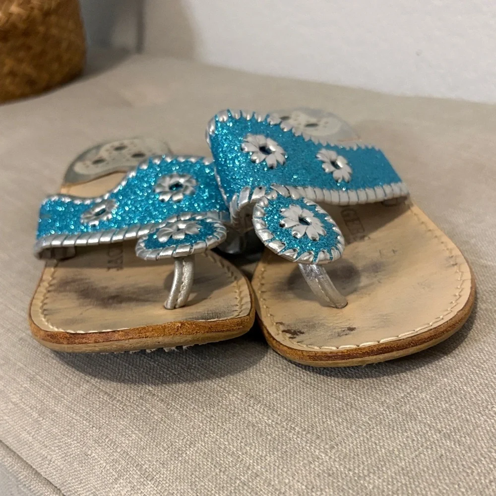 Jack Rogers Sparkly Turquoise and Silver Sandals 8